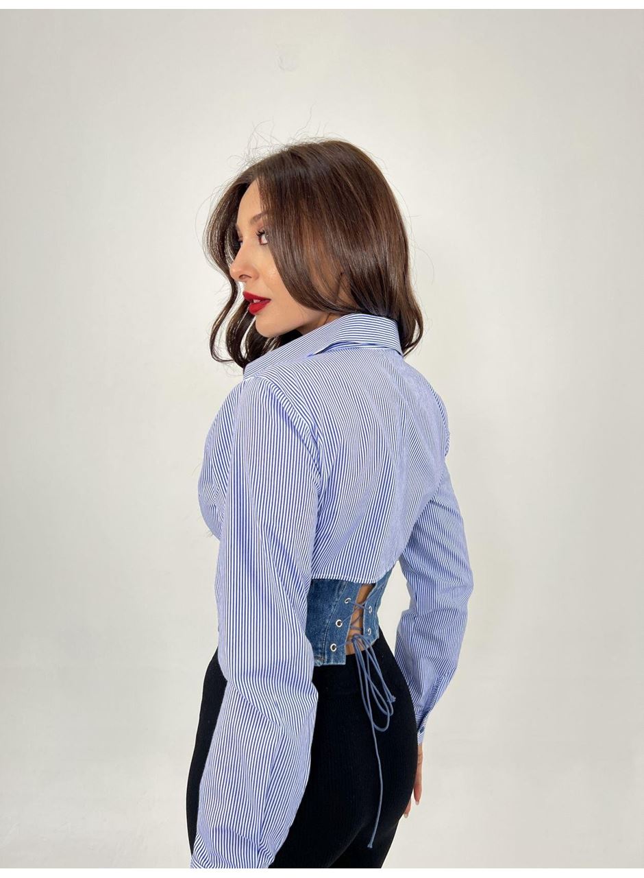 6963 GÖMLEK-MAVİ BEYAZ ÇİZGİLİ