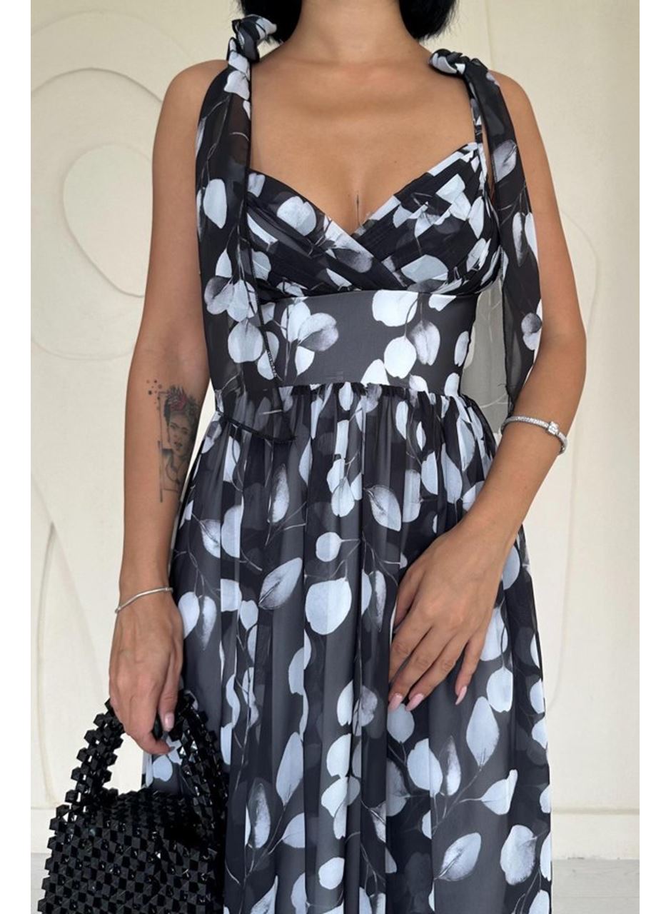 Siyah Şifon Drapeli Elbise