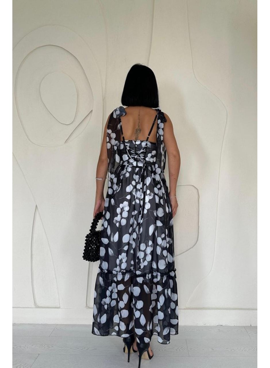 Siyah Şifon Drapeli Elbise