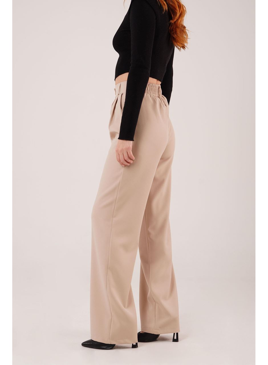 Bol Paça Piliseli Bej Pantolon