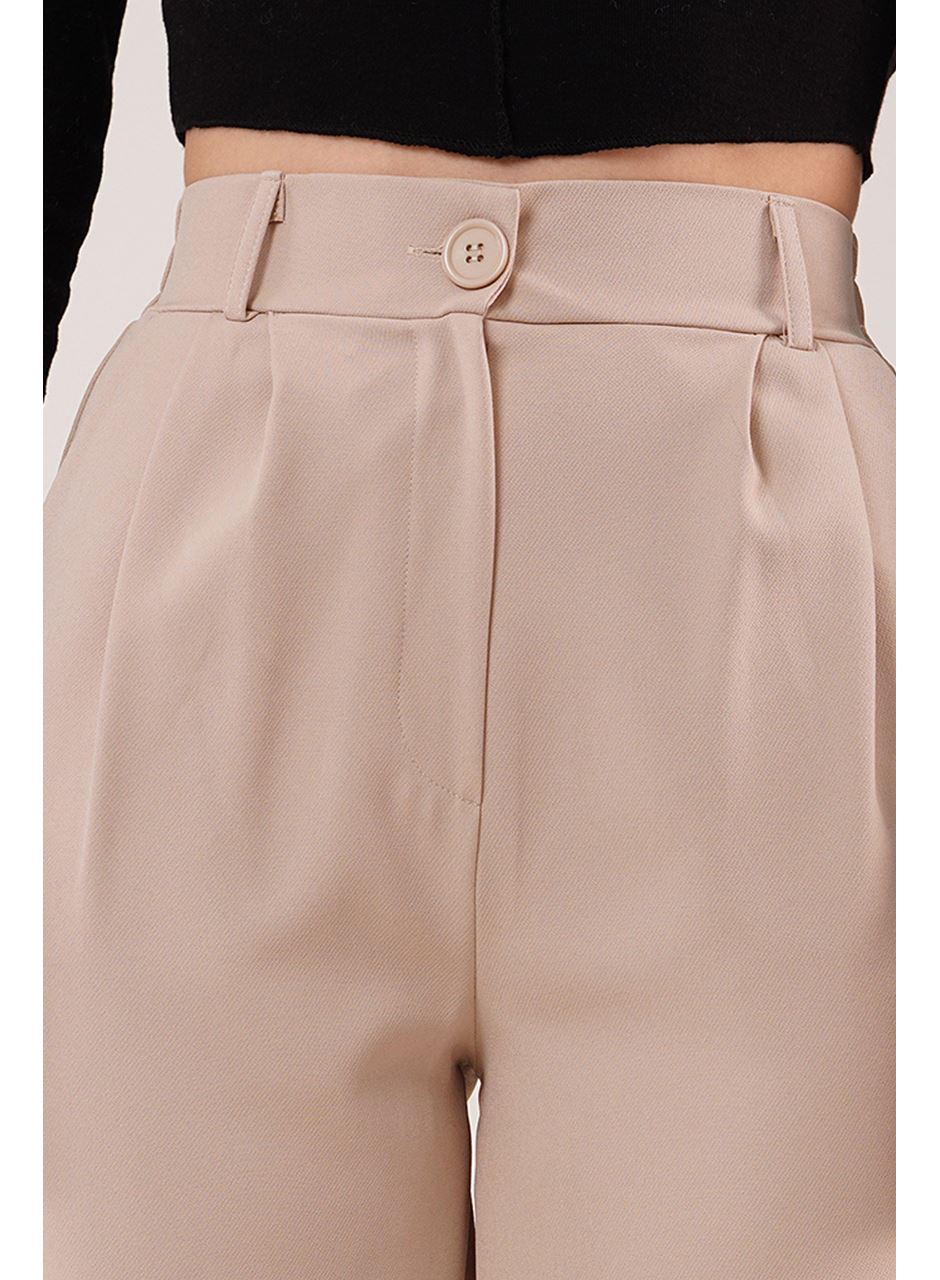 Bol Paça Piliseli Bej Pantolon