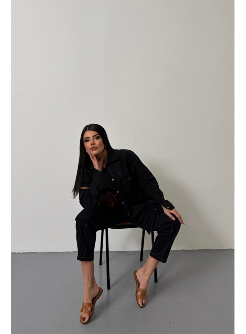 DENİM PUNTOLU GÖMLEK-PANTOLON TAKIM - Mavi