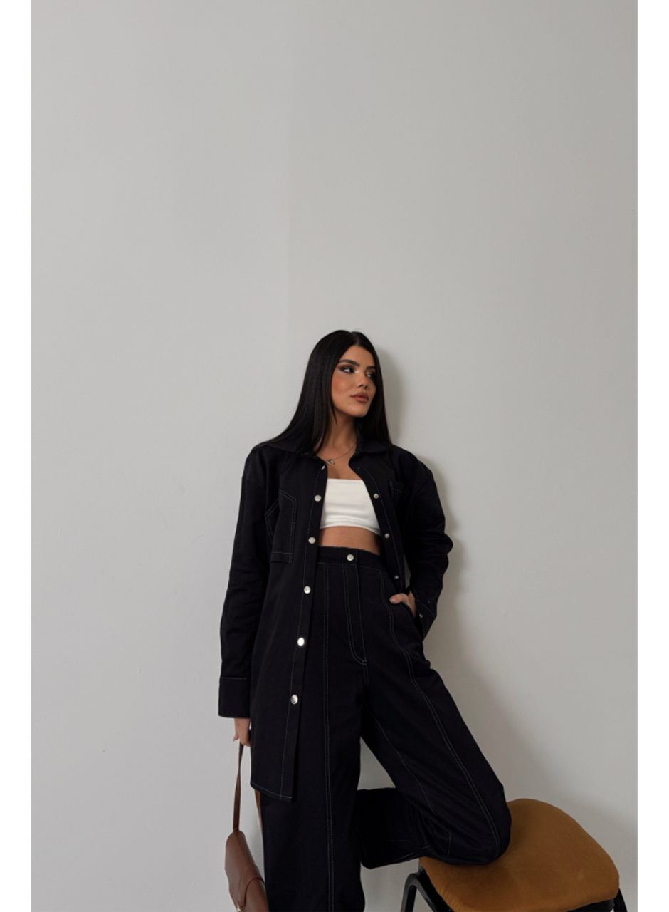 DENİM PUNTOLU GÖMLEK-PANTOLON TAKIM - Mavi