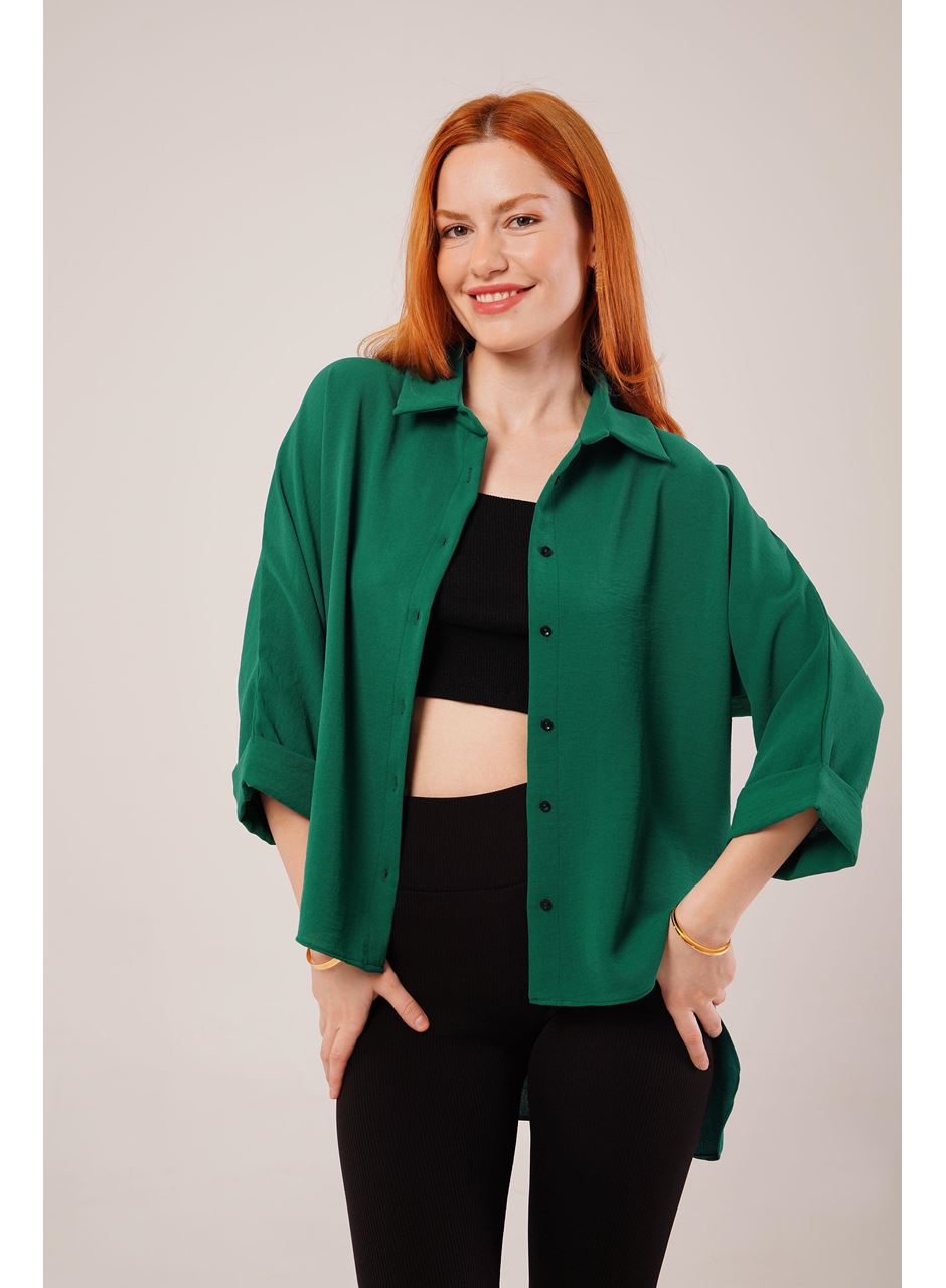 Kol Katlama Detaylı Zümrüt Yeşili Gömlek