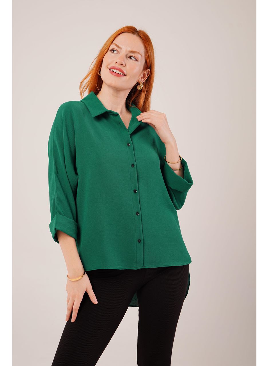 Kol Katlama Detaylı Zümrüt Yeşili Gömlek
