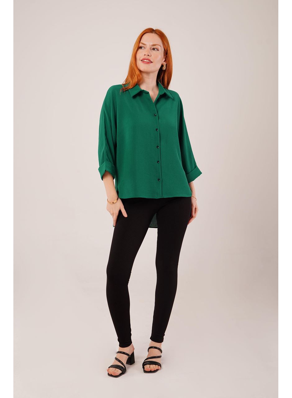 Kol Katlama Detaylı Zümrüt Yeşili Gömlek