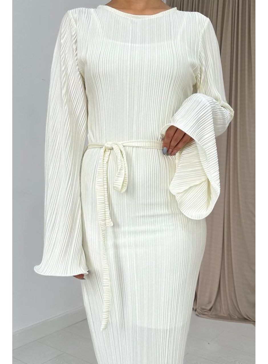 Ekru İspanyol Kol Piliseli Elbise