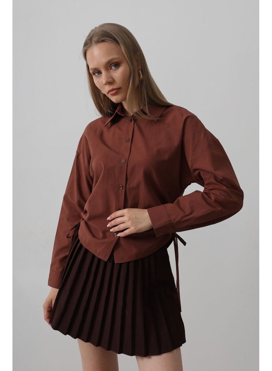 Yanları Bağlamalı Basic Gömlek - Koyu Kahve