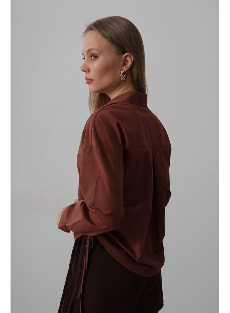 Yanları Bağlamalı Basic Gömlek - Koyu Kahve