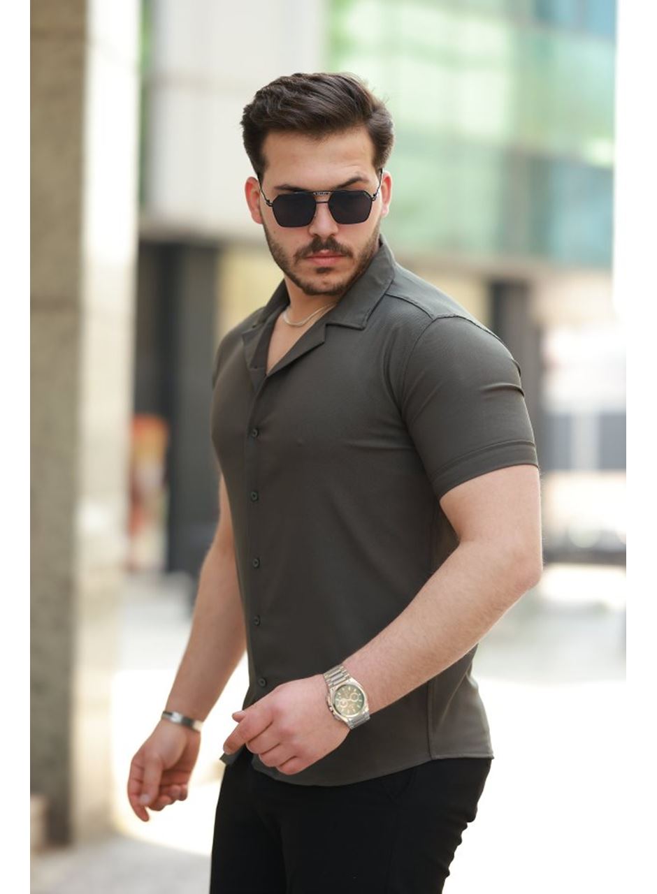 Erkek Apaj Yaka Kısa Kollu Gömlek