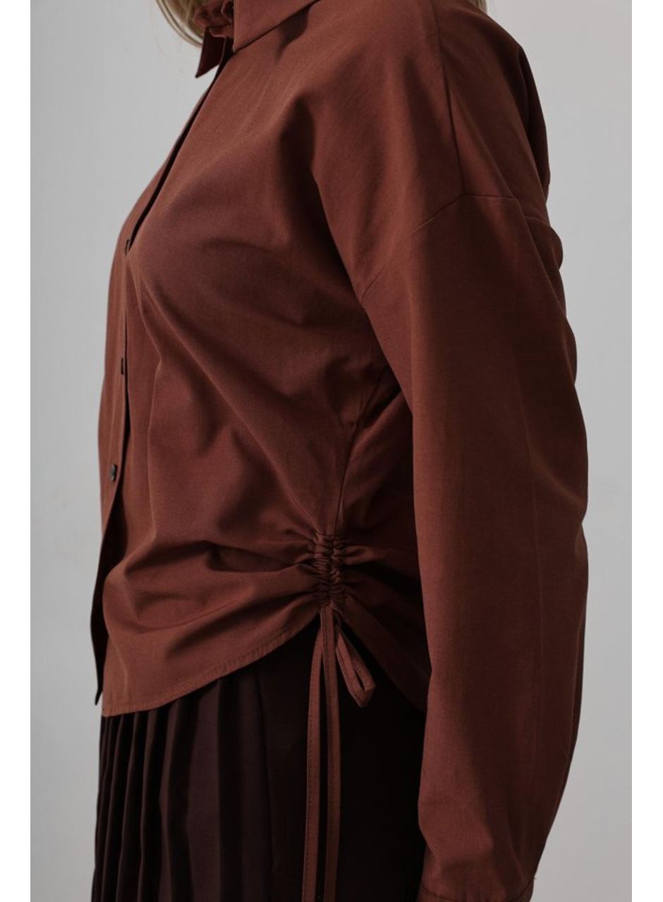Yanları Bağlamalı Basic Gömlek - Koyu Kahve