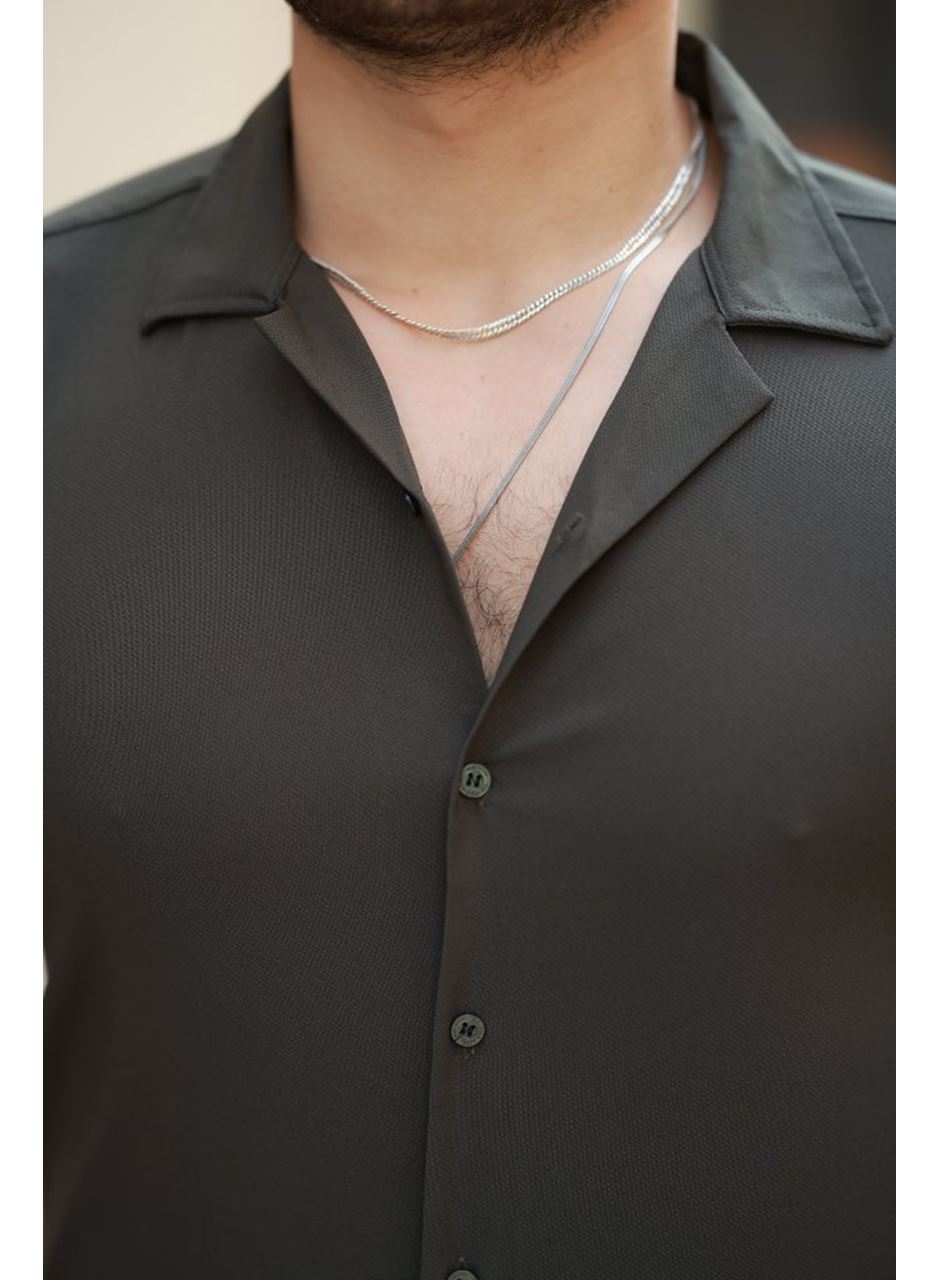 Erkek Apaj Yaka Kısa Kollu Gömlek