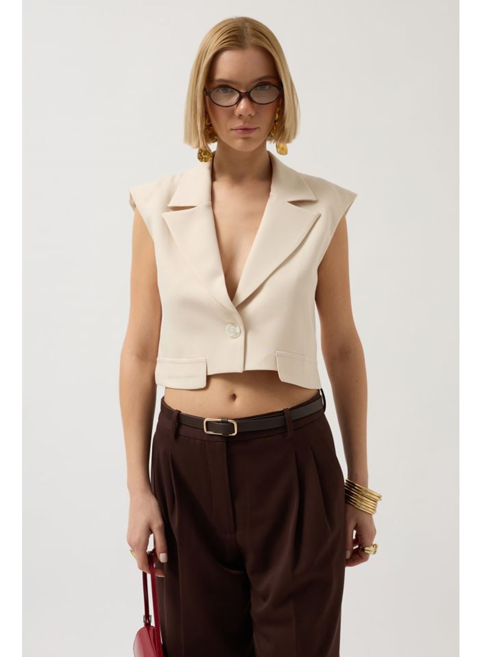 Düğme Detay Cepli Yelek