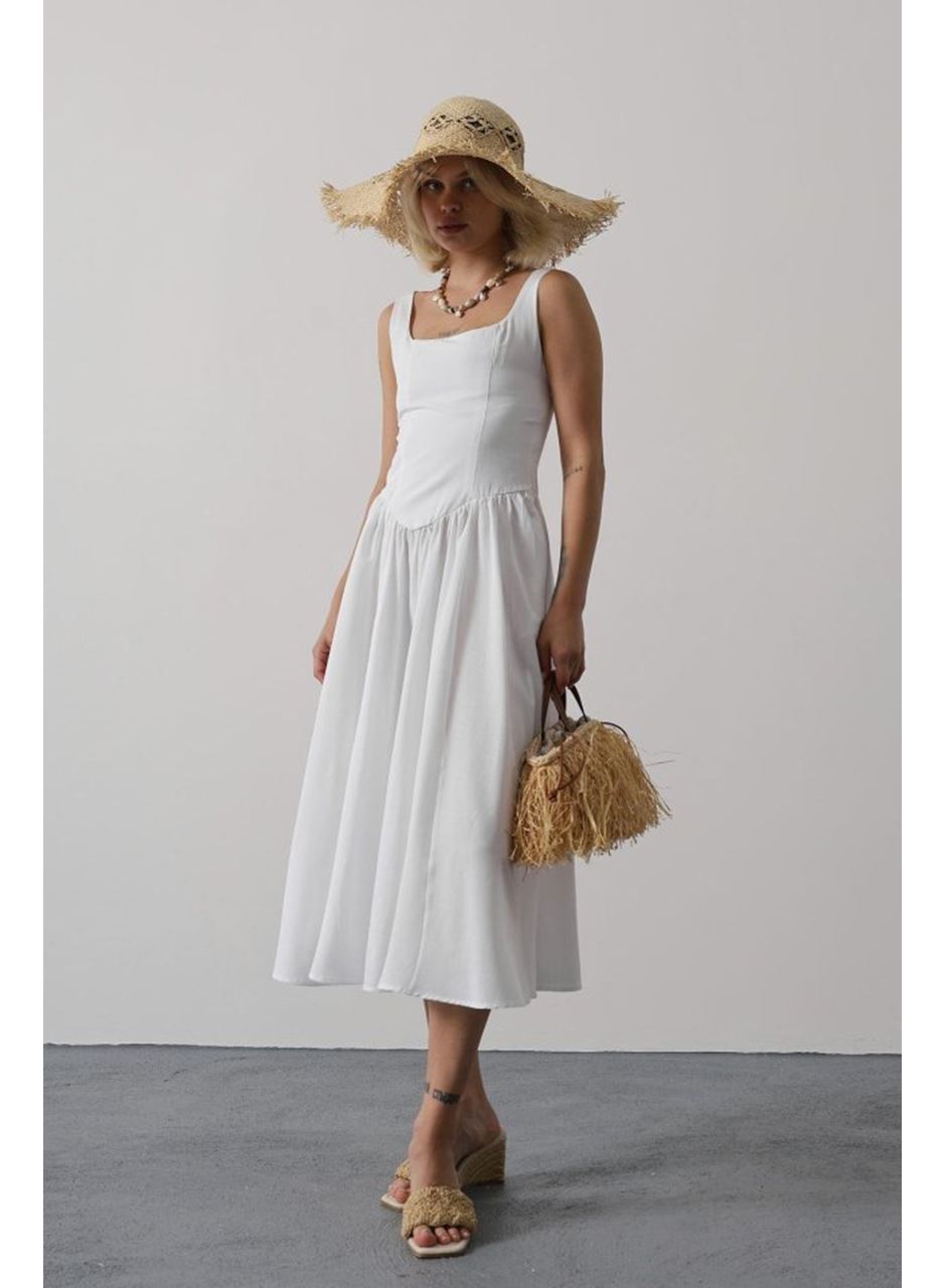 Askılı Uzun Elbise - Beyaz