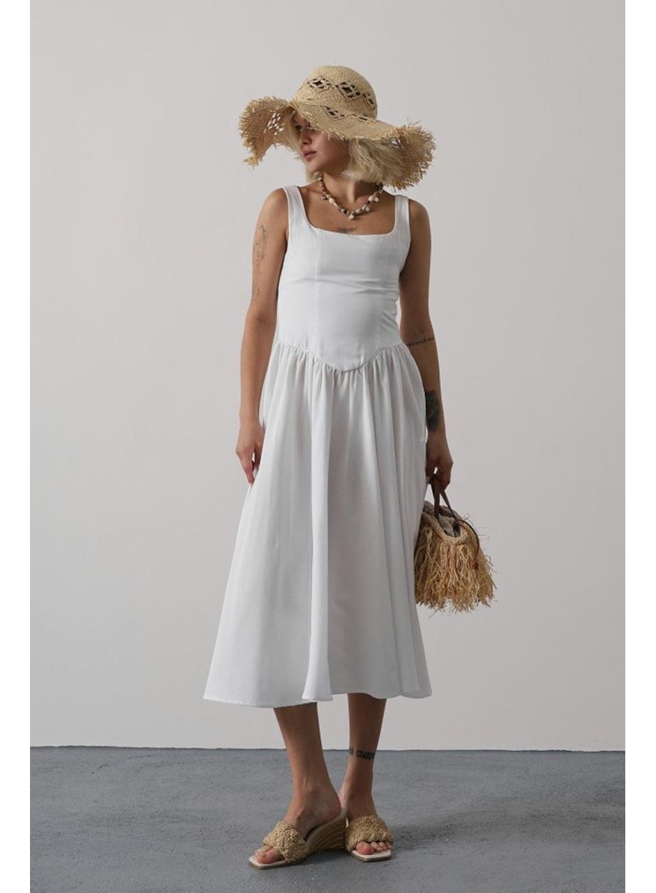 Askılı Uzun Elbise - Beyaz