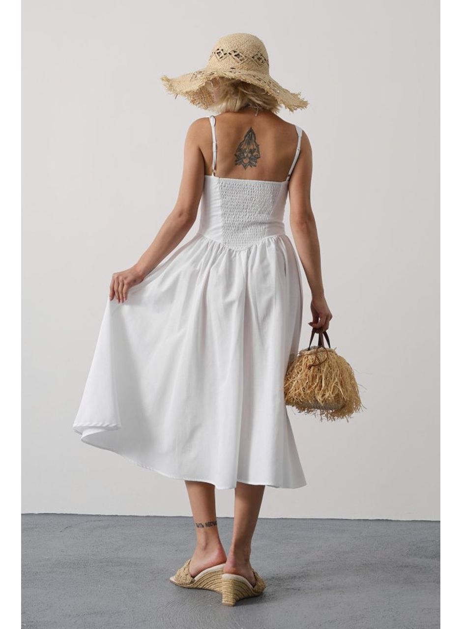 Askılı Uzun Elbise - Beyaz