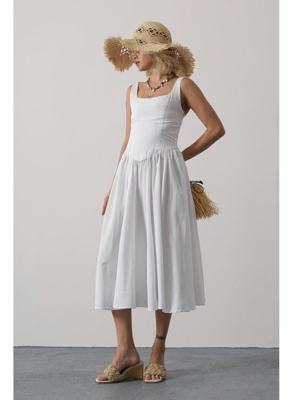 Askılı Uzun Elbise - Beyaz
