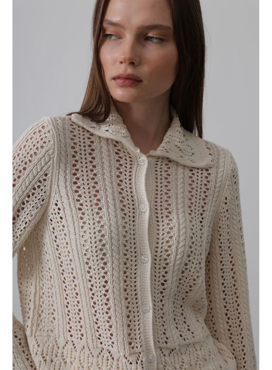 Gömlek Yaka Uzun Kol Triko - Ekru