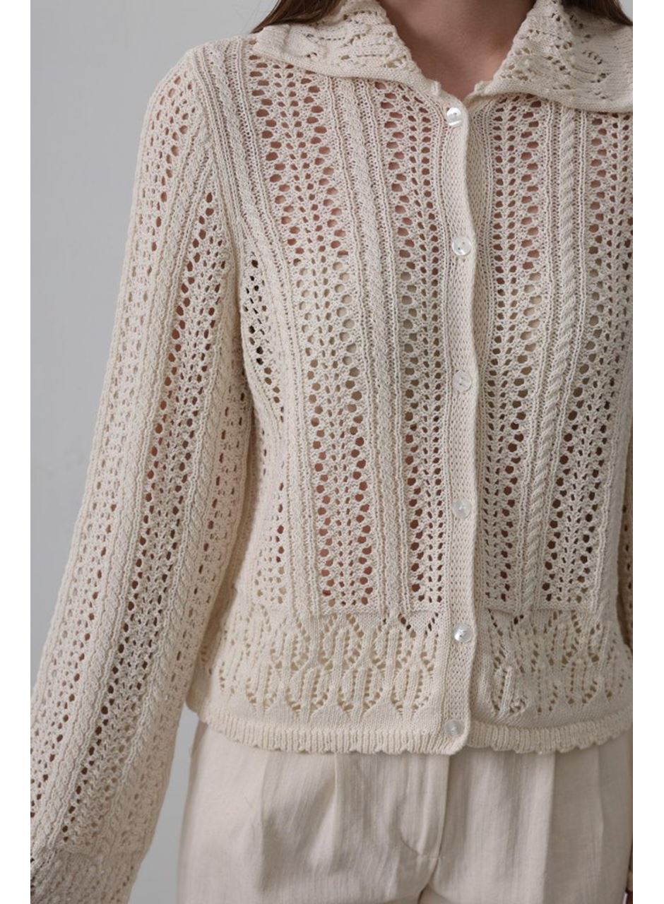 Gömlek Yaka Uzun Kol Triko - Ekru