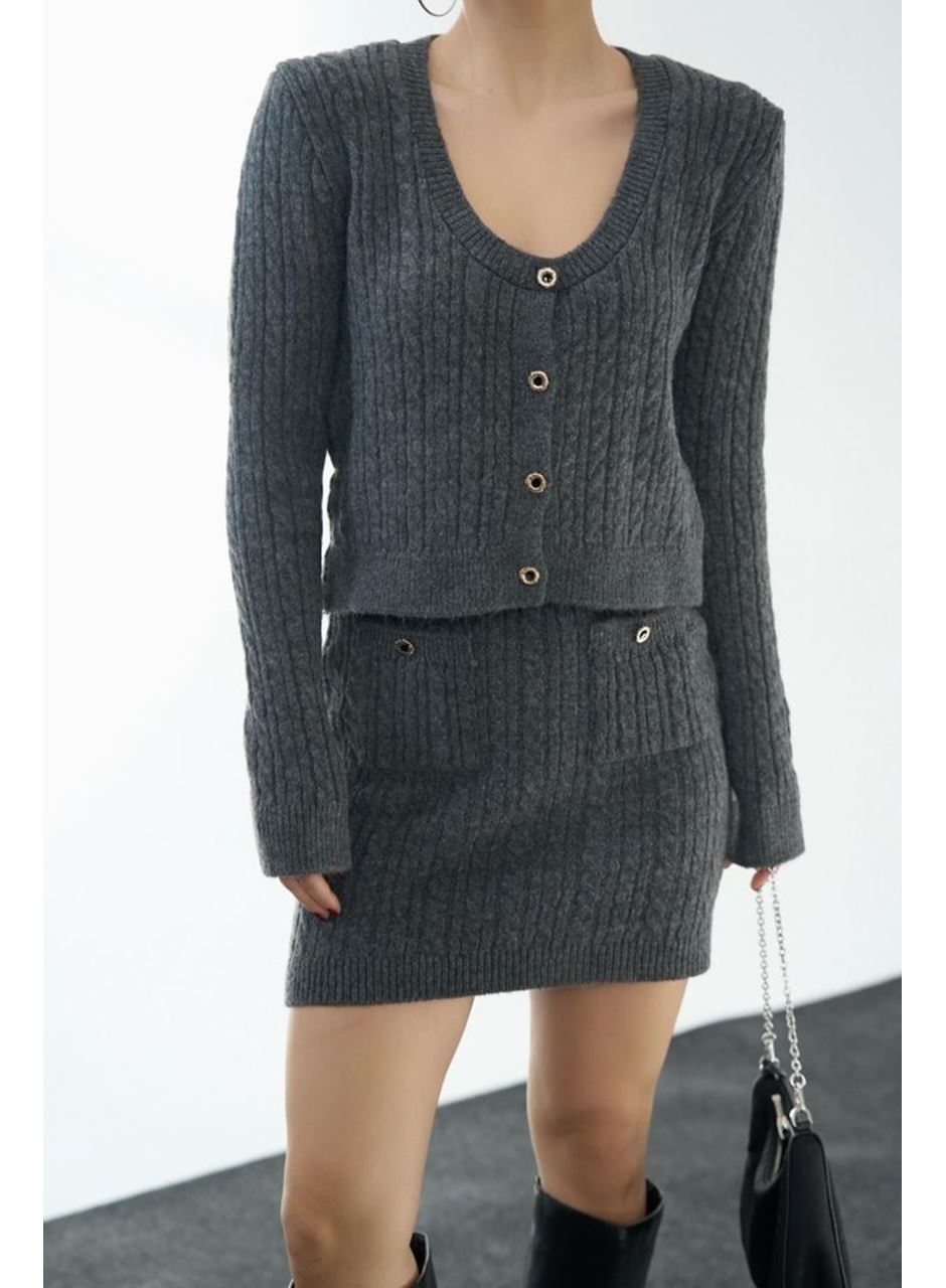 Saç Örgülü Etekli Takım - Antrasit