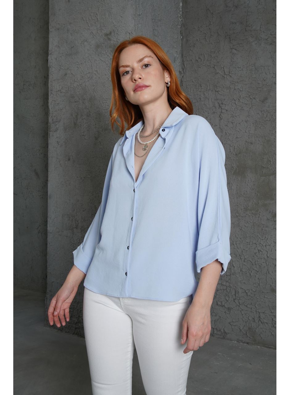 Kol Katlama Detaylı Bebe Mavi Gömlek