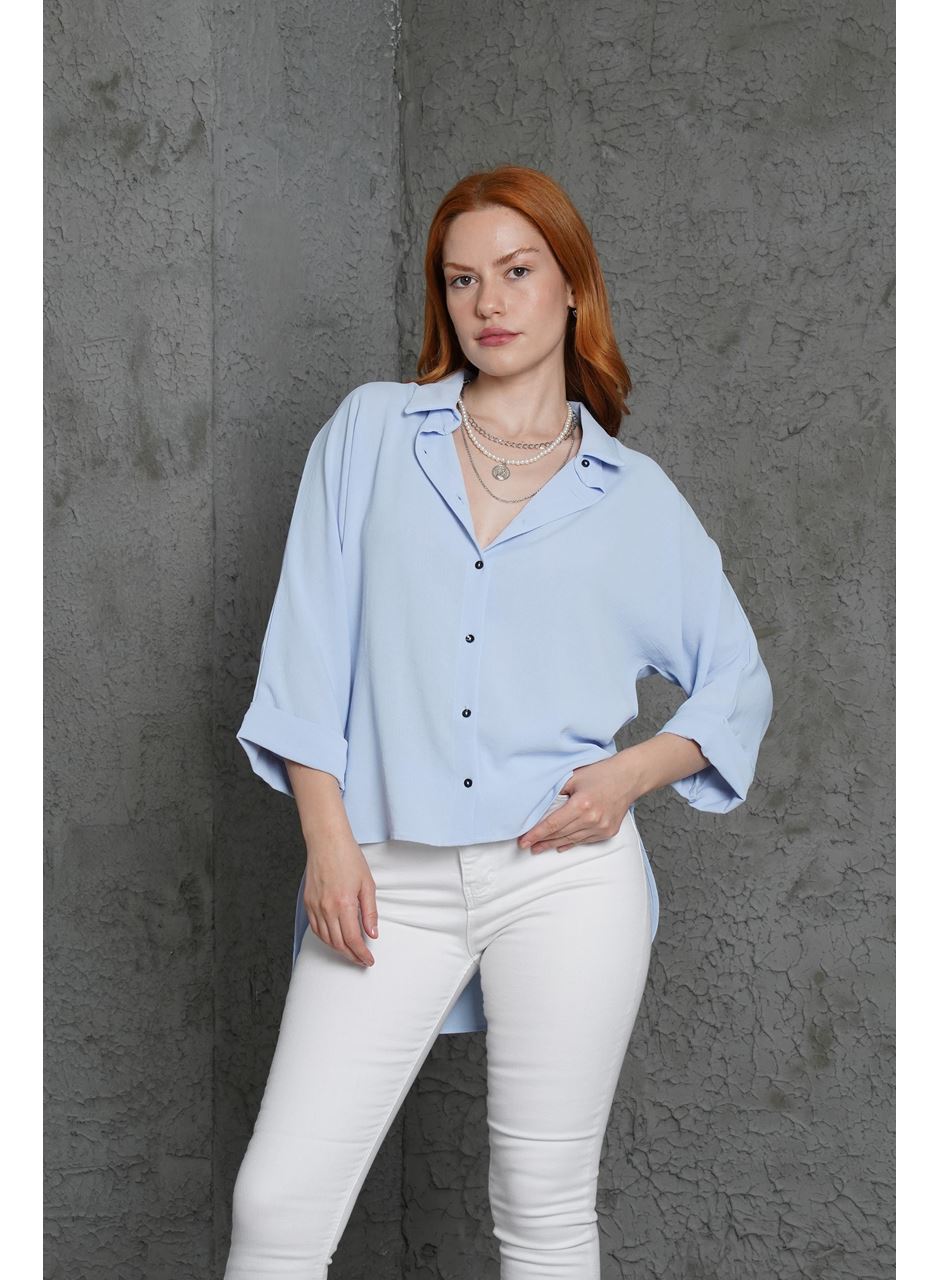 Kol Katlama Detaylı Bebe Mavi Gömlek