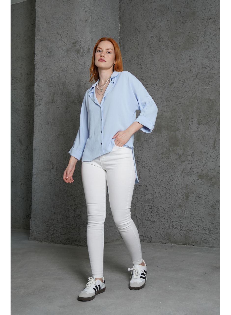 Kol Katlama Detaylı Bebe Mavi Gömlek