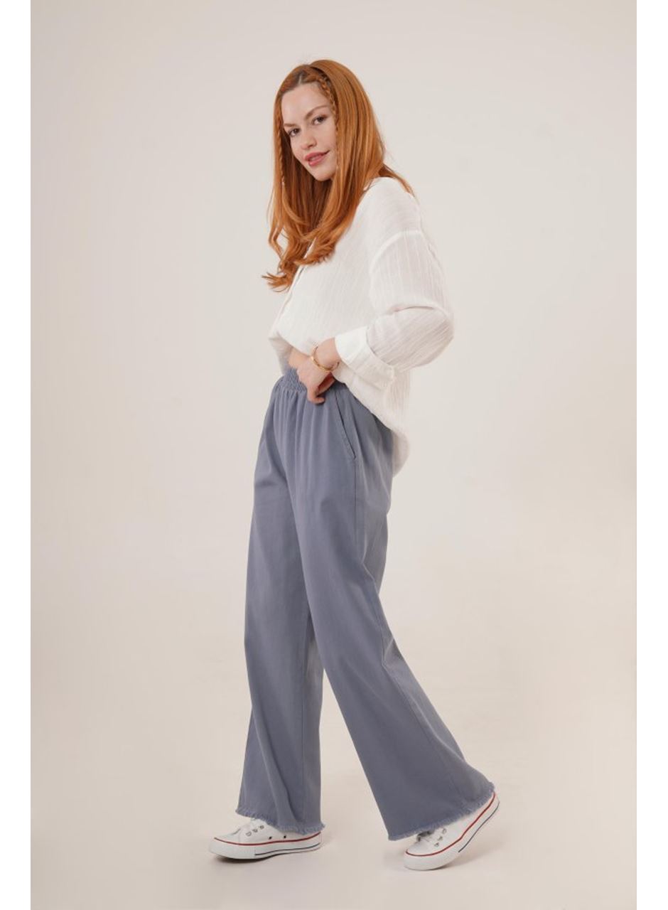 Bel Lastikli Paça Detaylı Cepli İndigo Pantolon