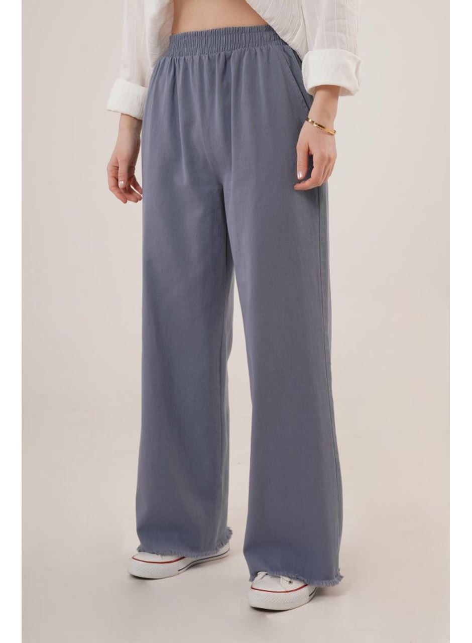 Bel Lastikli Paça Detaylı Cepli İndigo Pantolon