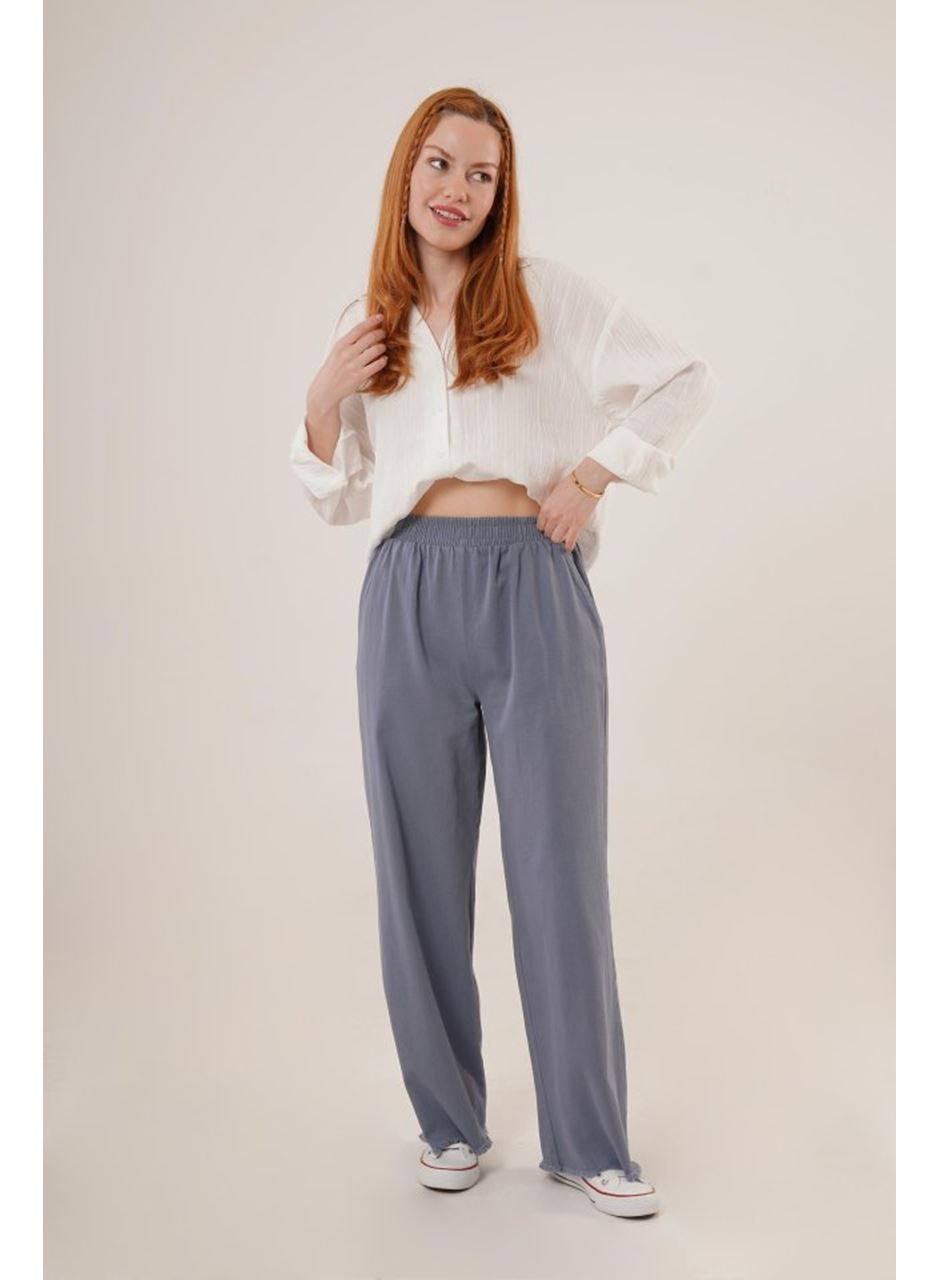 Bel Lastikli Paça Detaylı Cepli İndigo Pantolon