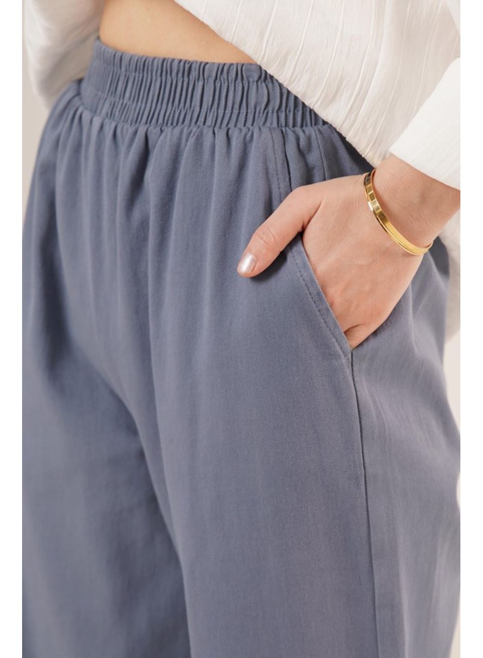 Bel Lastikli Paça Detaylı Cepli İndigo Pantolon