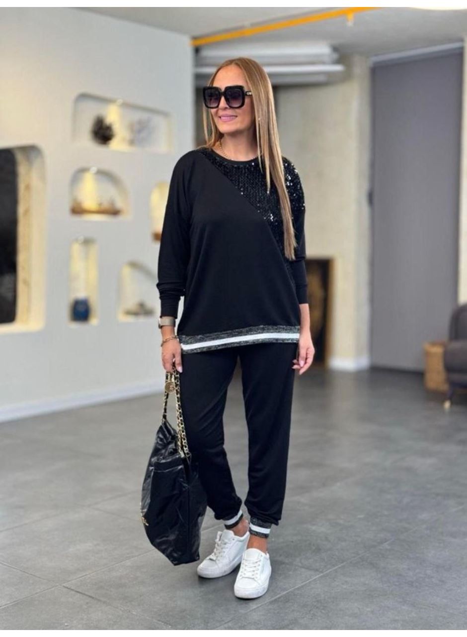 Kadın Modal Kumaş Payetli Sim Ve Ribanalı Detay Ikili Takım