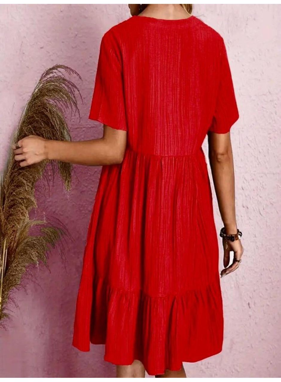 Kadın V Yaka, Fırfırlı Bürümcük Kumaş Elbise