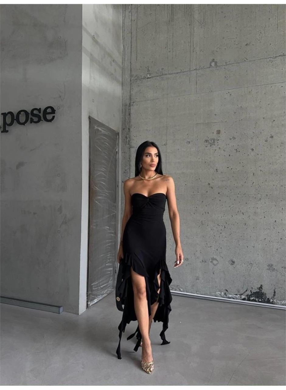 STRABLEZ SANDY ELBİSE YANLARI KATLI - Siyah