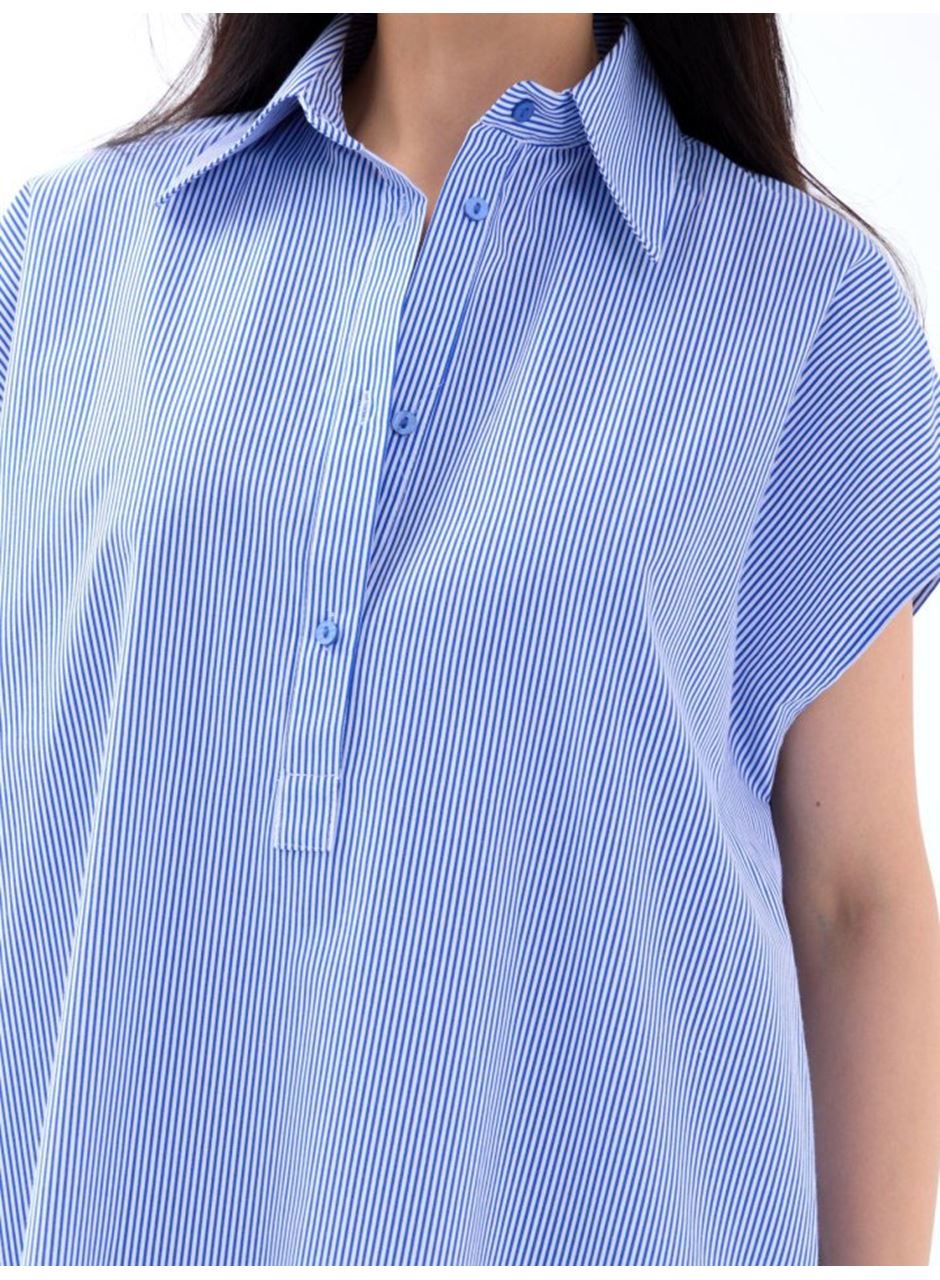 7450 ELBİSE-MAVİ BEYAZ ÇİZGİLİ