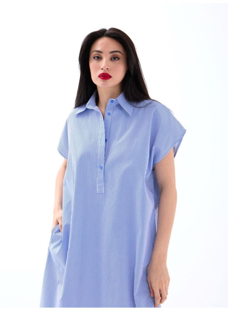 7450 ELBİSE-MAVİ BEYAZ ÇİZGİLİ