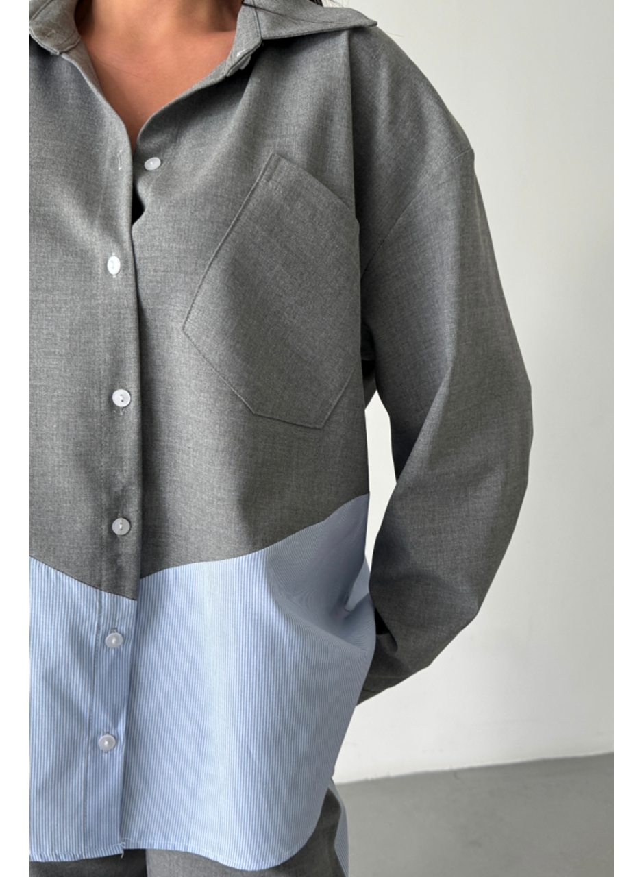 POLYVİSKON - POPLİN PARÇALI GÖMLEK PANTOLON TAKIM - Gri