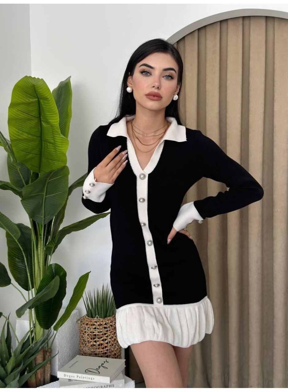 Bochum İnci Düğmeli Mini Elbise