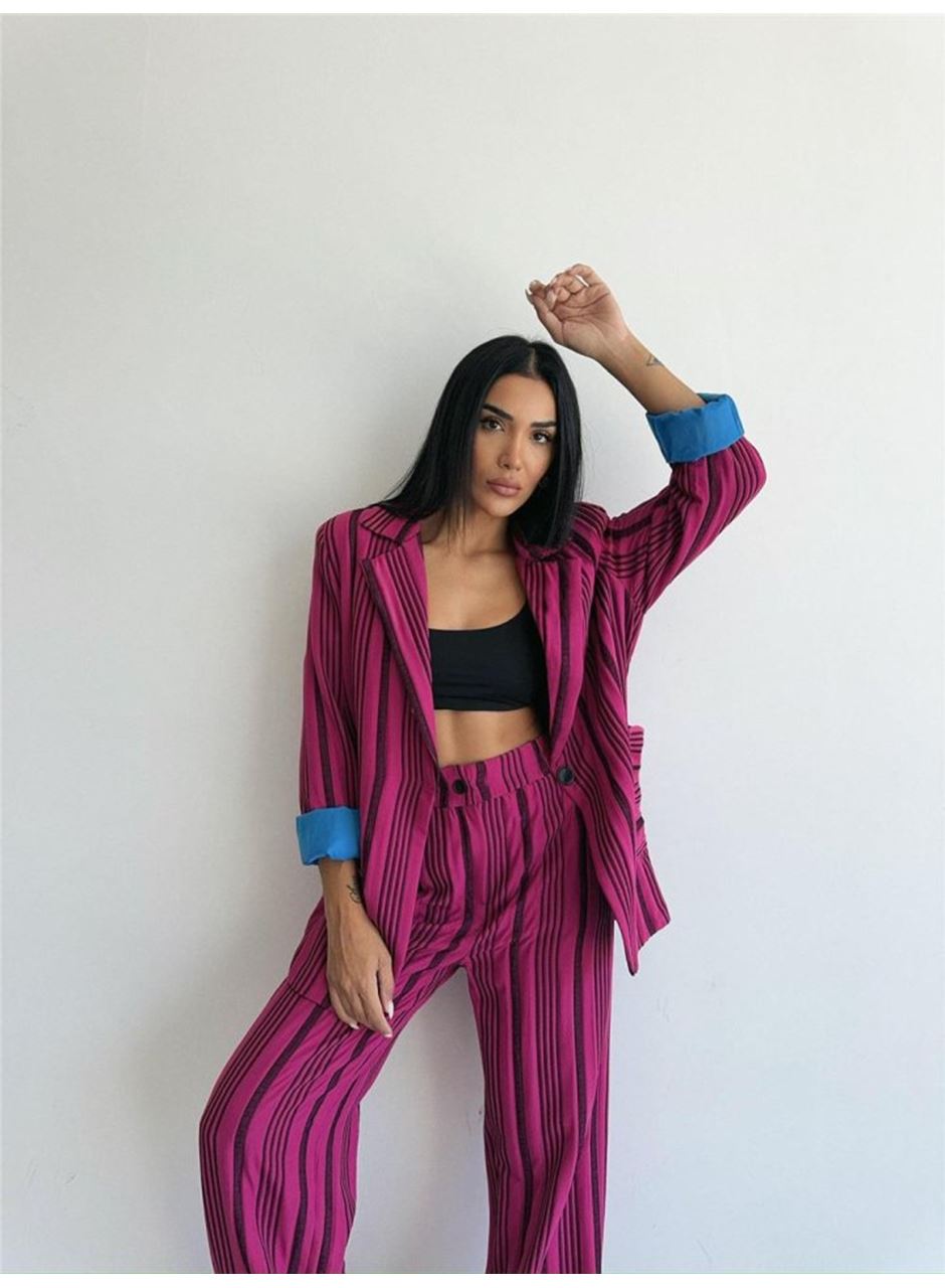 OTTOMAN ÇİZGİLİ CEKET-PANTOLON TK - Fuşya