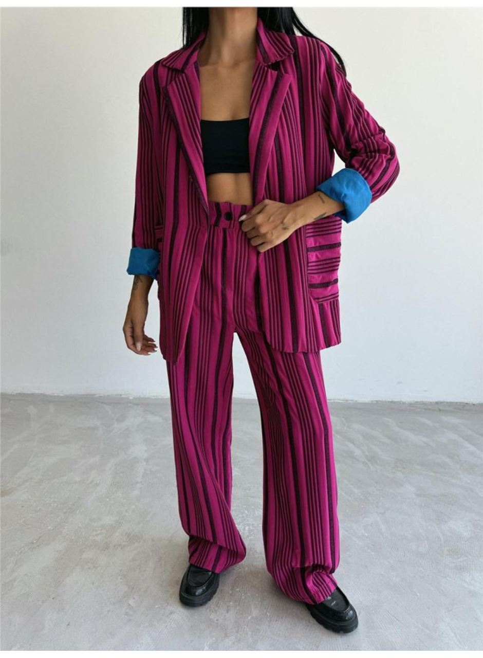 OTTOMAN ÇİZGİLİ CEKET-PANTOLON TK - Fuşya