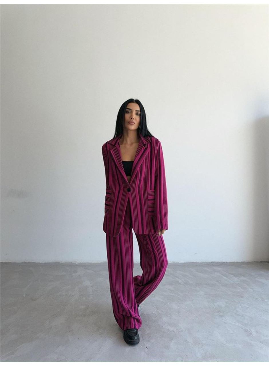 OTTOMAN ÇİZGİLİ CEKET-PANTOLON TK - Fuşya