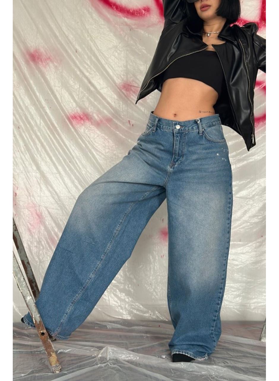 Mavi Geniş Paça Jeans Pantolon
