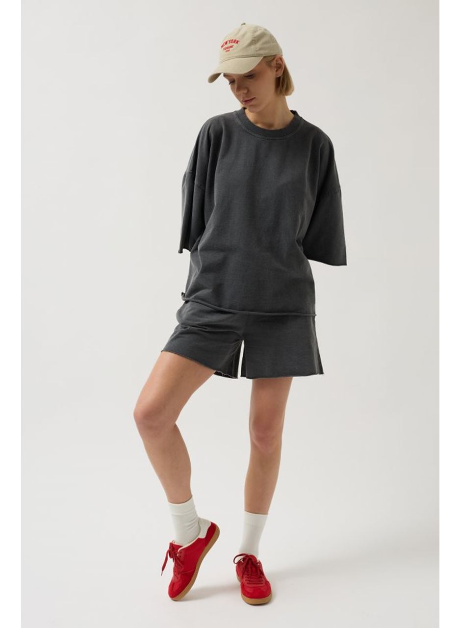 Oversize Lazer Kesim Bisiklet Yaka T-Shirt