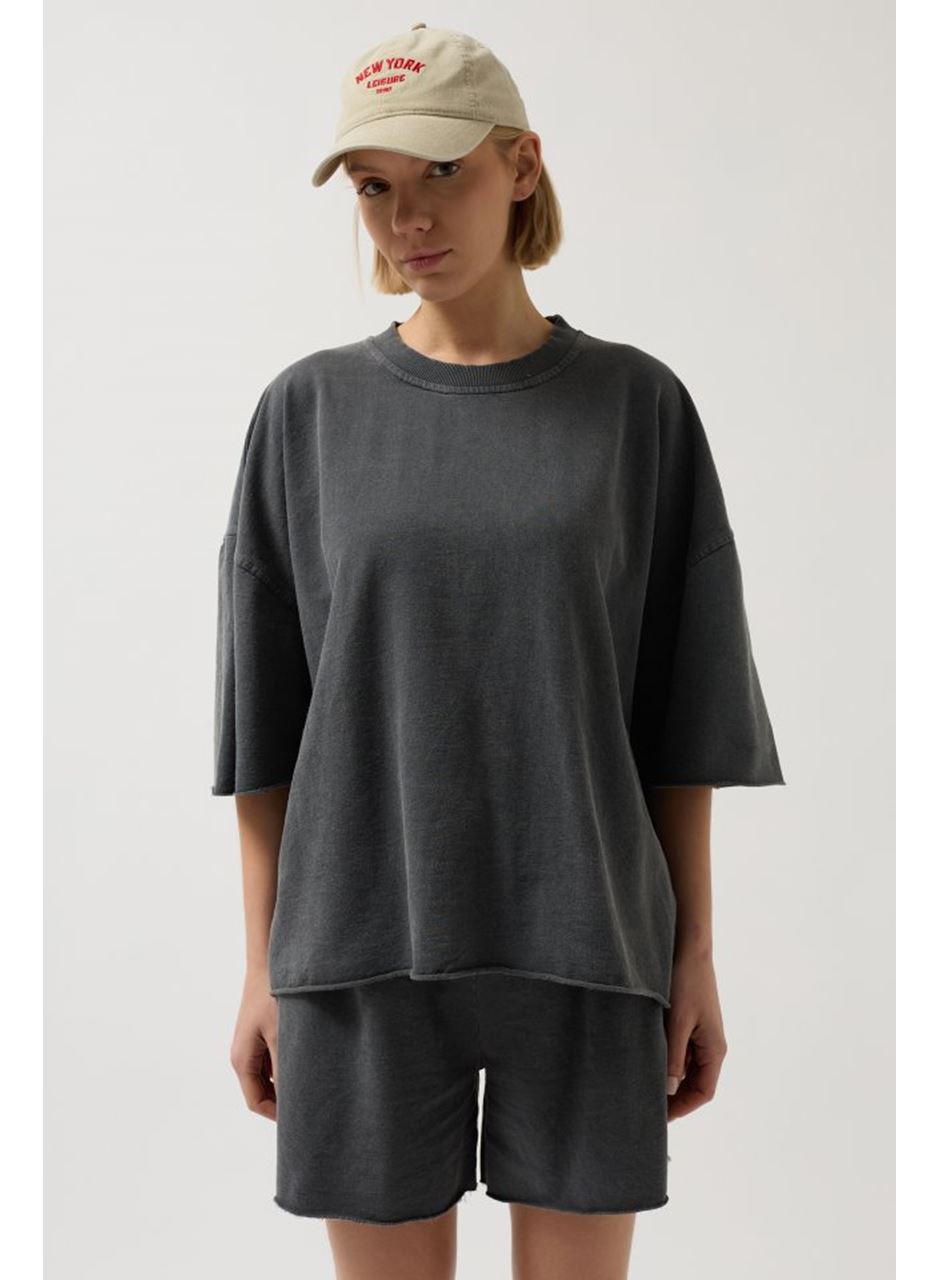 Oversize Lazer Kesim Bisiklet Yaka T-Shirt