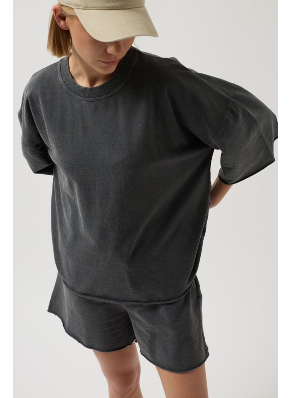 Oversize Lazer Kesim Bisiklet Yaka T-Shirt