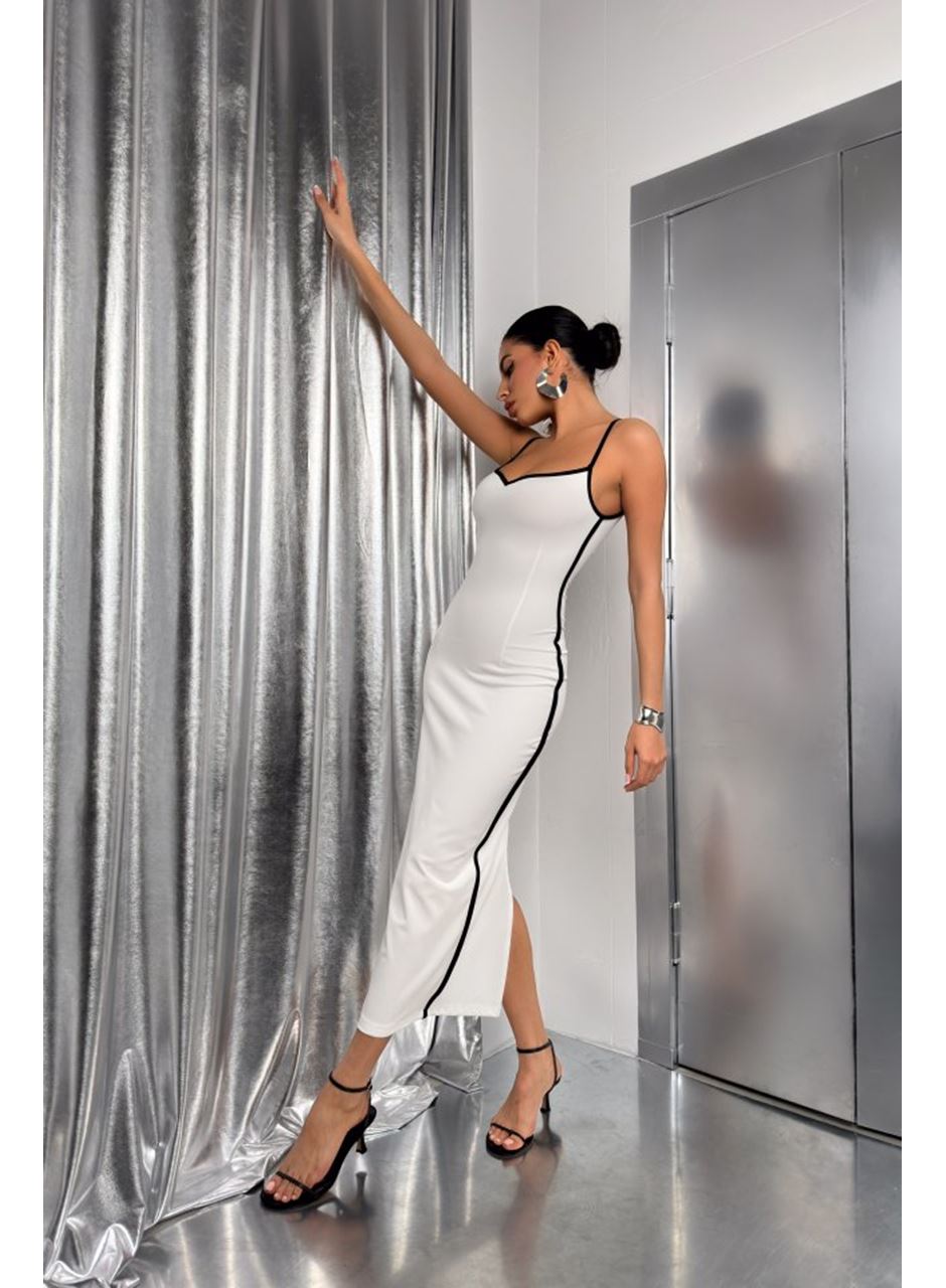 Biye Detay Askılı Kalp Yaka Elbise