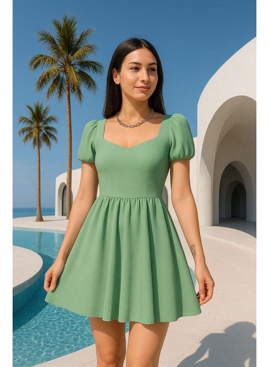 Kadın Dalgıç Kumaş Kalp Yaka Elbise