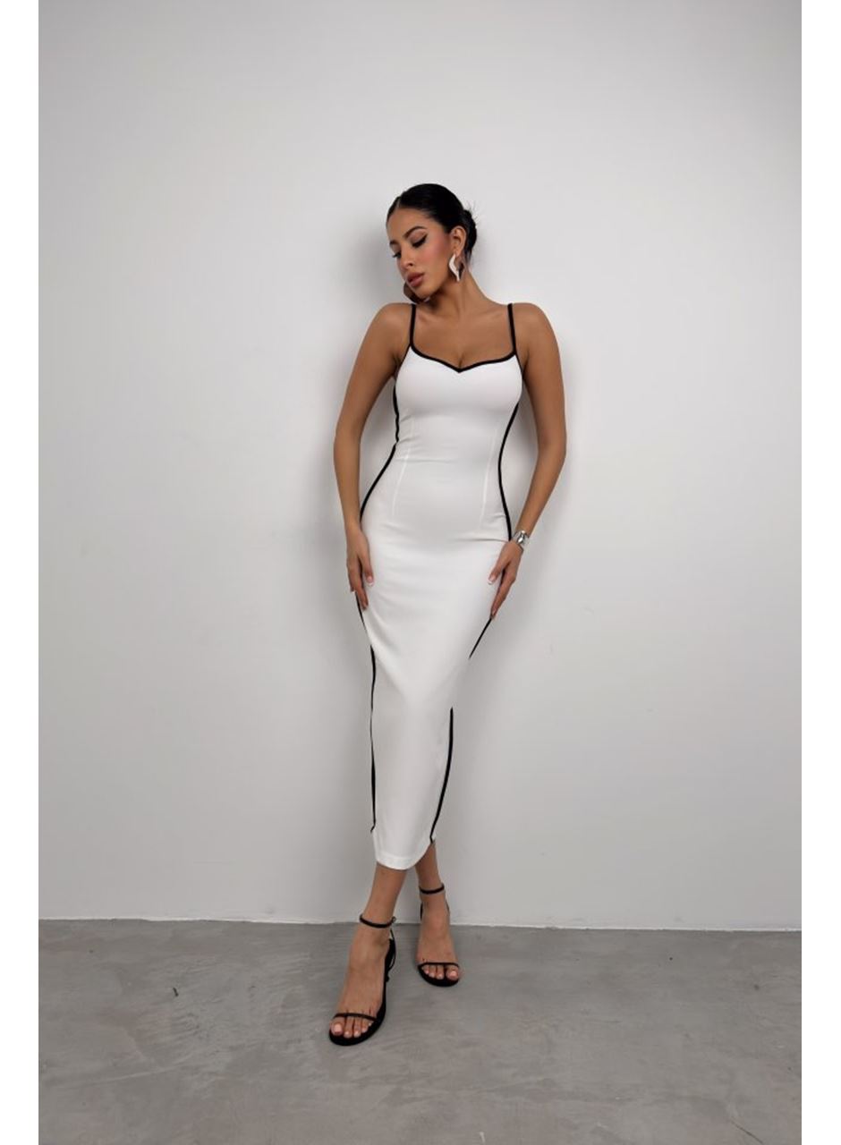 Biye Detay Askılı Kalp Yaka Elbise