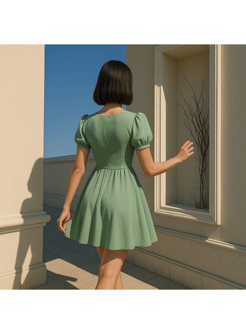 Kadın Dalgıç Kumaş Kalp Yaka Elbise