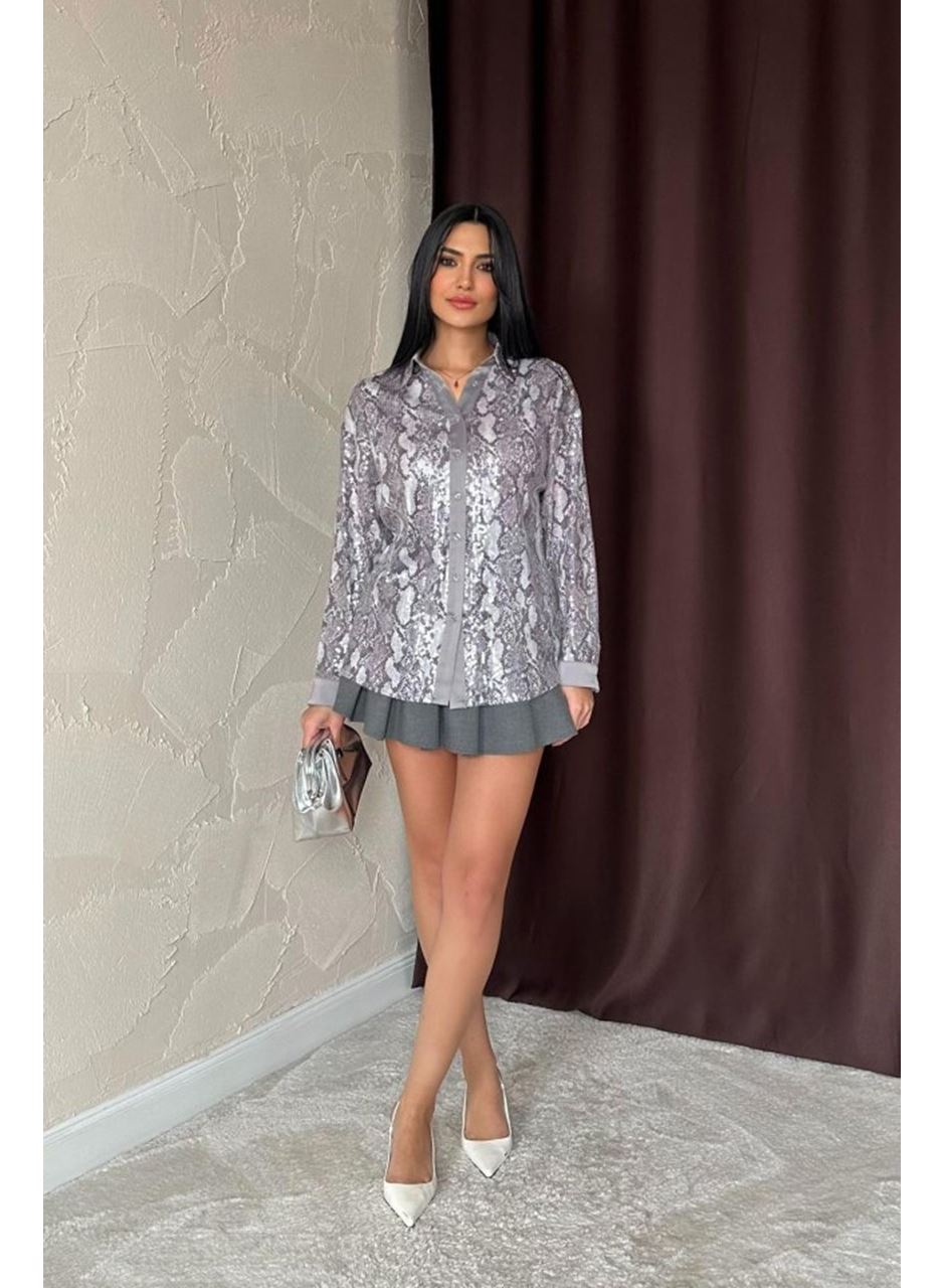 Gri Işıltılı Garni Gömlek